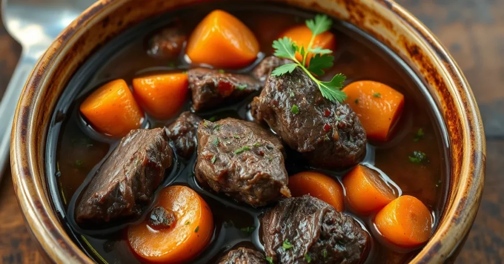 Recette Boeuf Carottes Sans Vin complète : viande tendre et carottes fondantes dans un jus savoureux