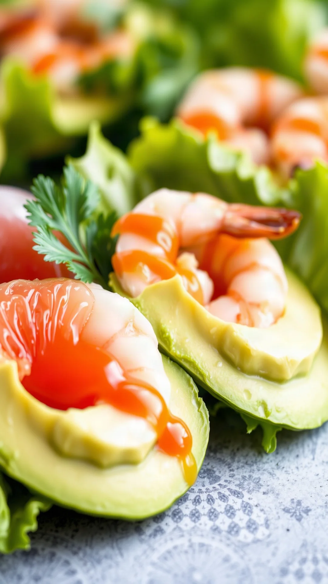 Recette Salade Avocat Crevette Pamplemousse Sauce Cocktail avec détails gourmands en gros plan