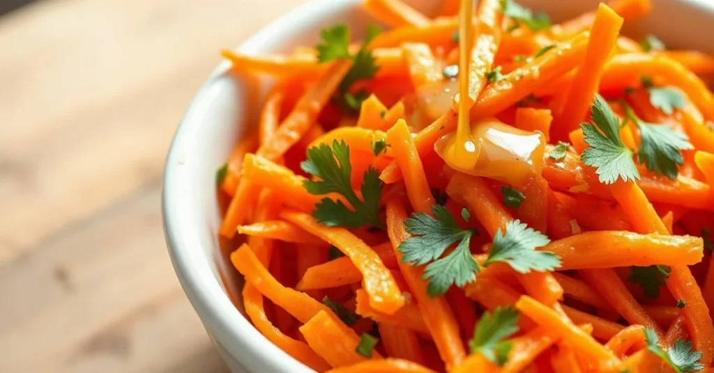 Salade de carottes râpées fraîches avec persil dans un bol blanc
