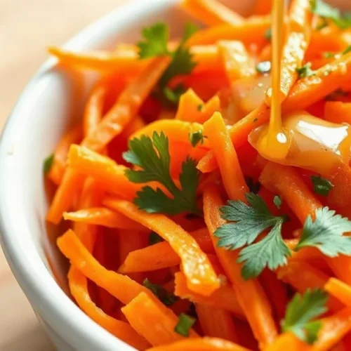 Salade de carottes râpées fraîches avec persil dans un bol blanc