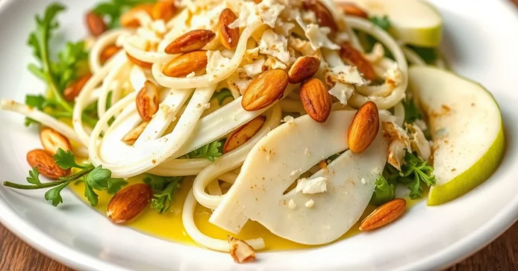Salade fenouil fraîche avec amandes grillées et copeaux de Parmesan