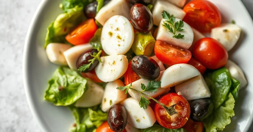 Salade Nicoise colorée avec œufs, thon, tomates et olives noires