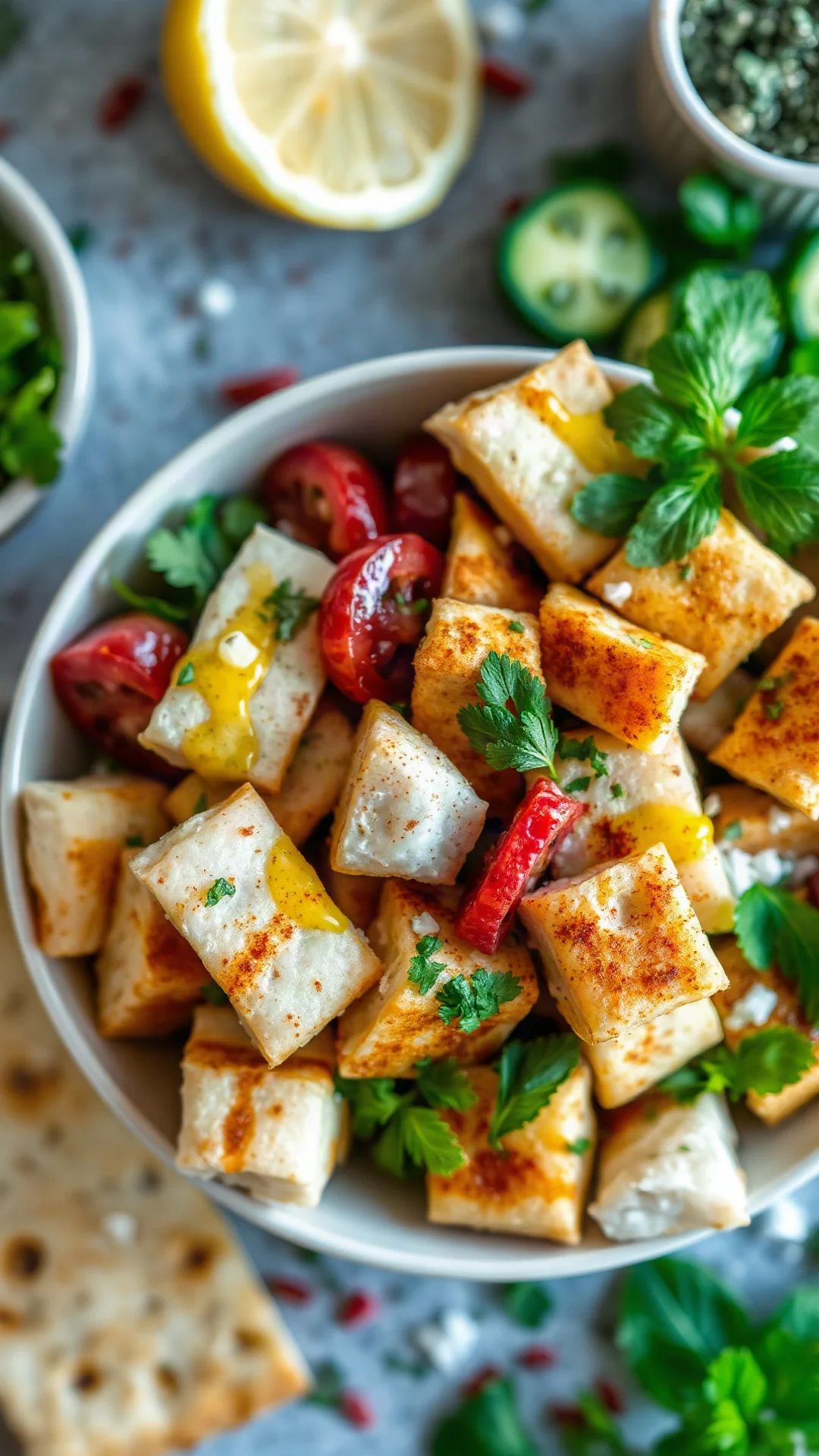 Salade Fattouche Recette photographiée de près avec ses ingrédients en détail